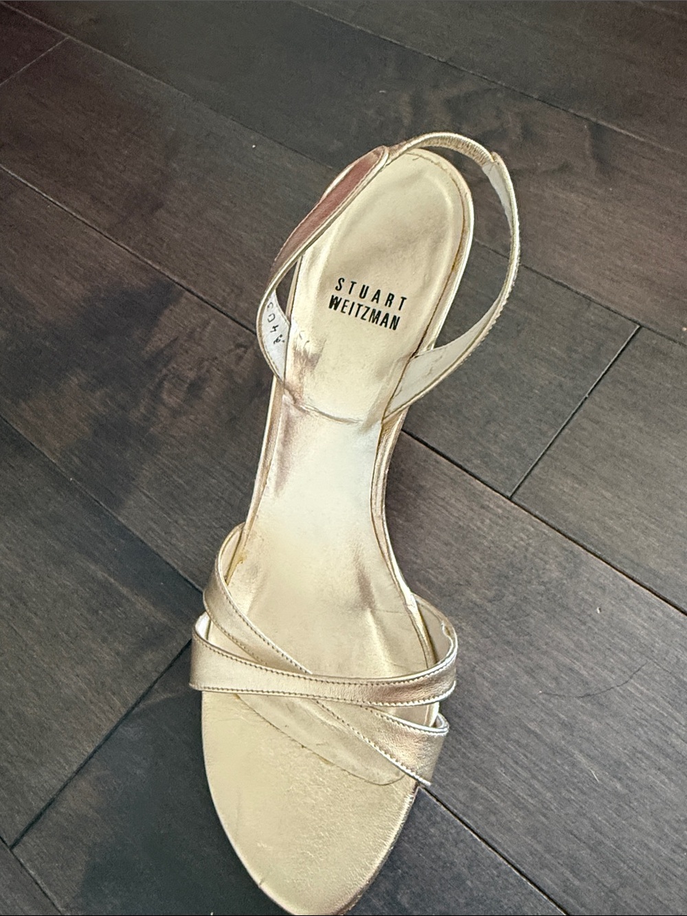 Stuart Weitzman Metallic Gold Strappy Slingback Sandals